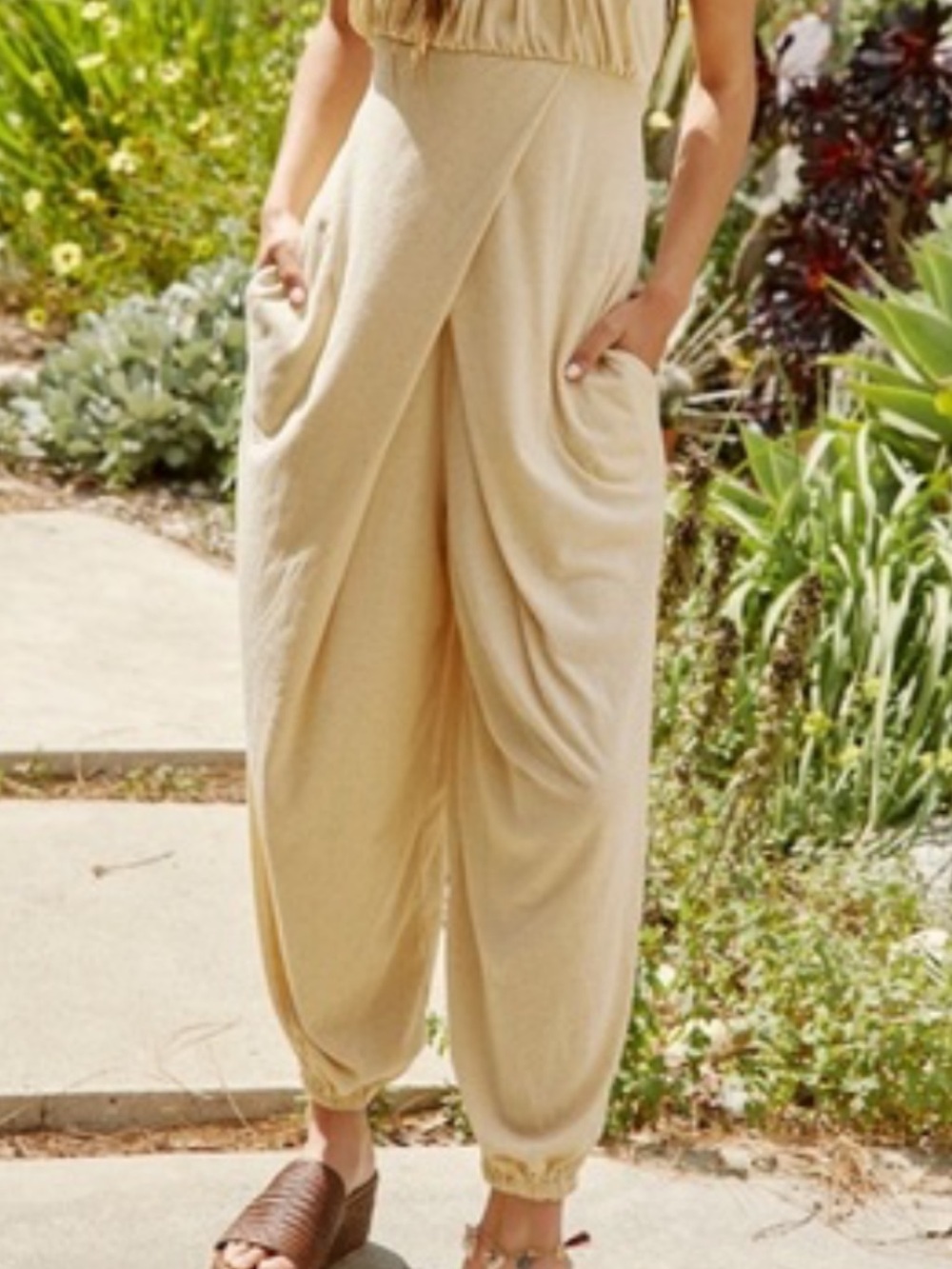 Women’s free people beach Cream Harem Pants Jumpsuit